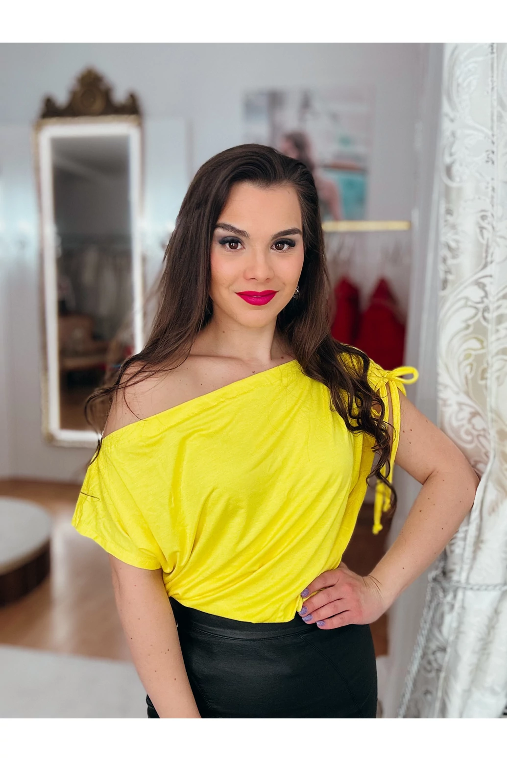 Léna - ejtett vállú  pamut jersey felső 