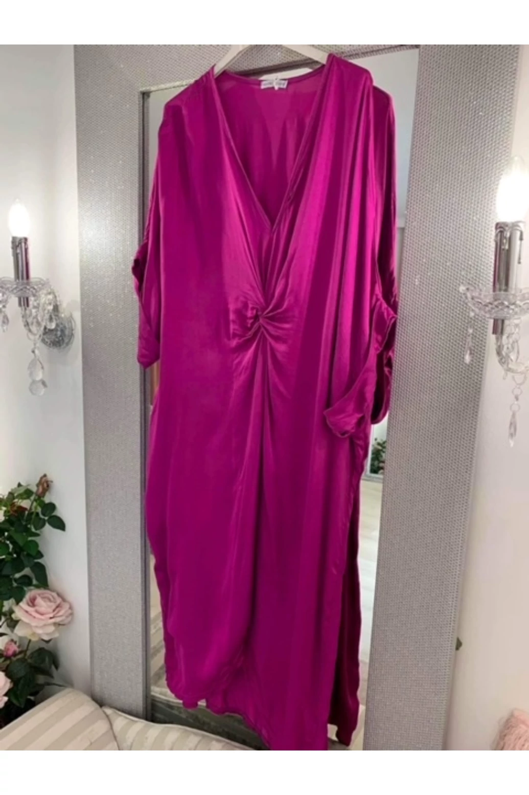 Téli lila lezser, denevér ujjú ruha -