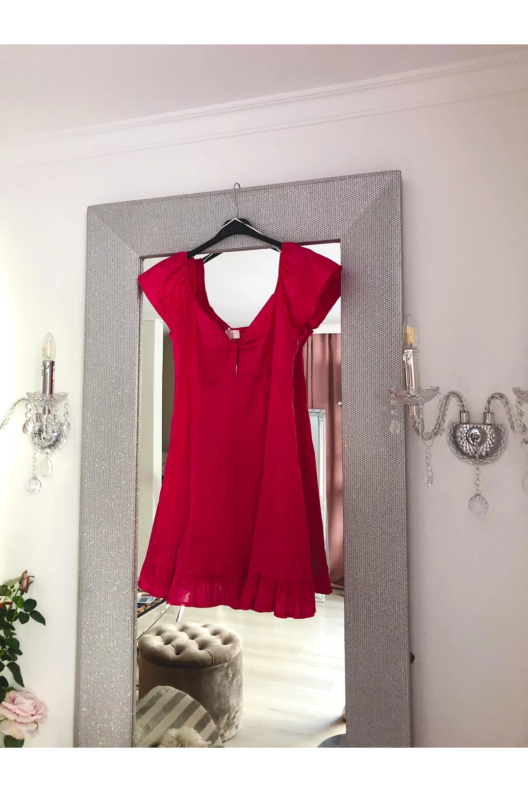 Fukszia fodros aljú pamutvászon ruha 