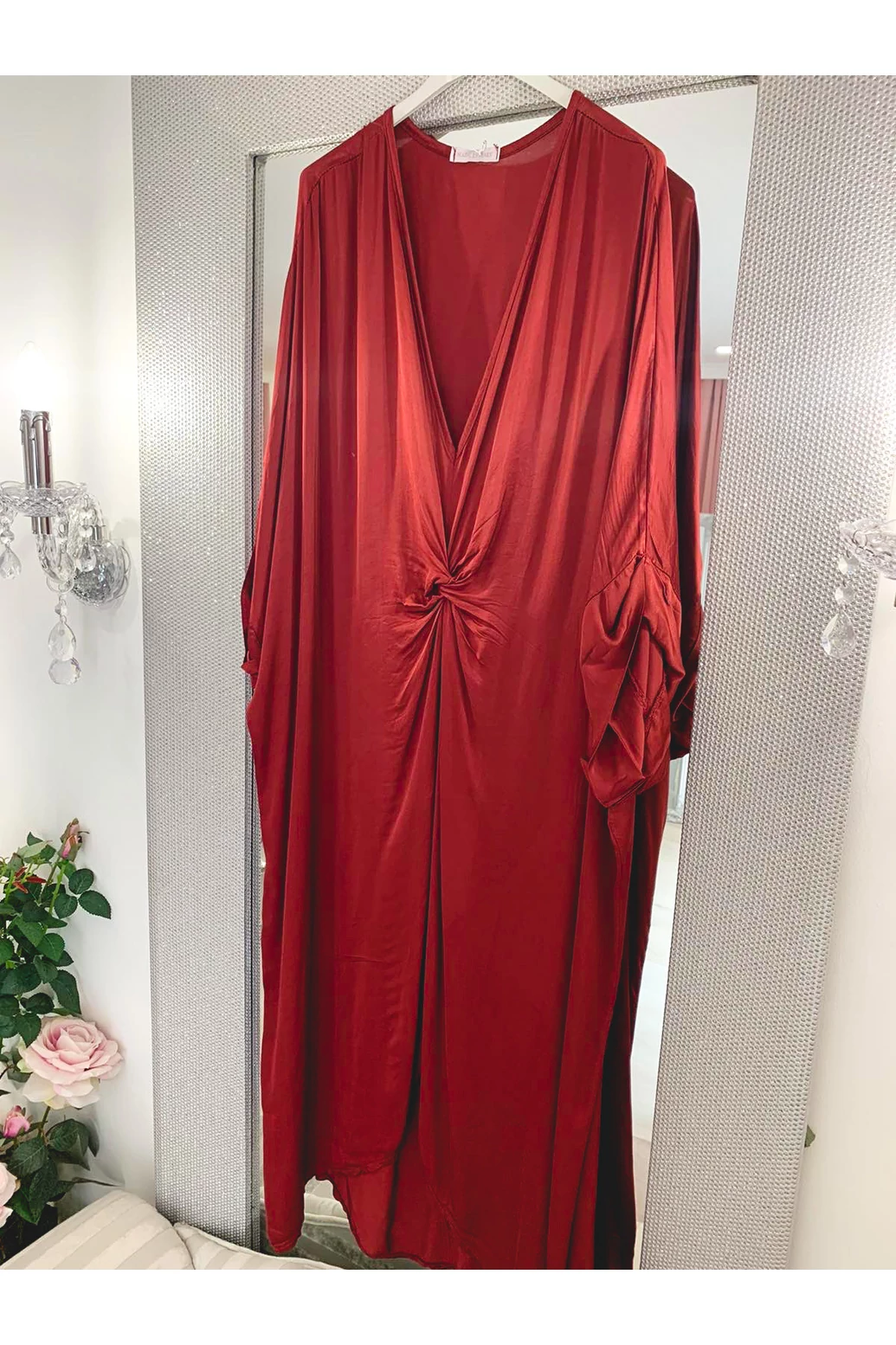 Bordó lezser, denevér ujjú ruha 