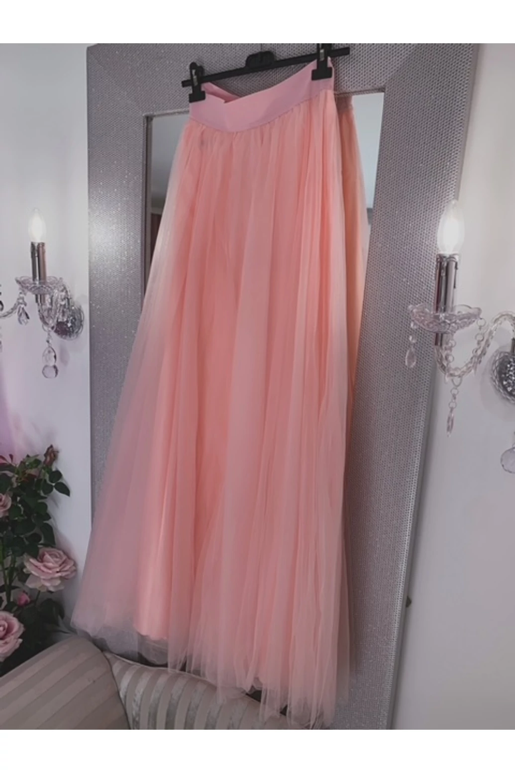 Tüll hosszú szoknya pasztel rózsaszín 