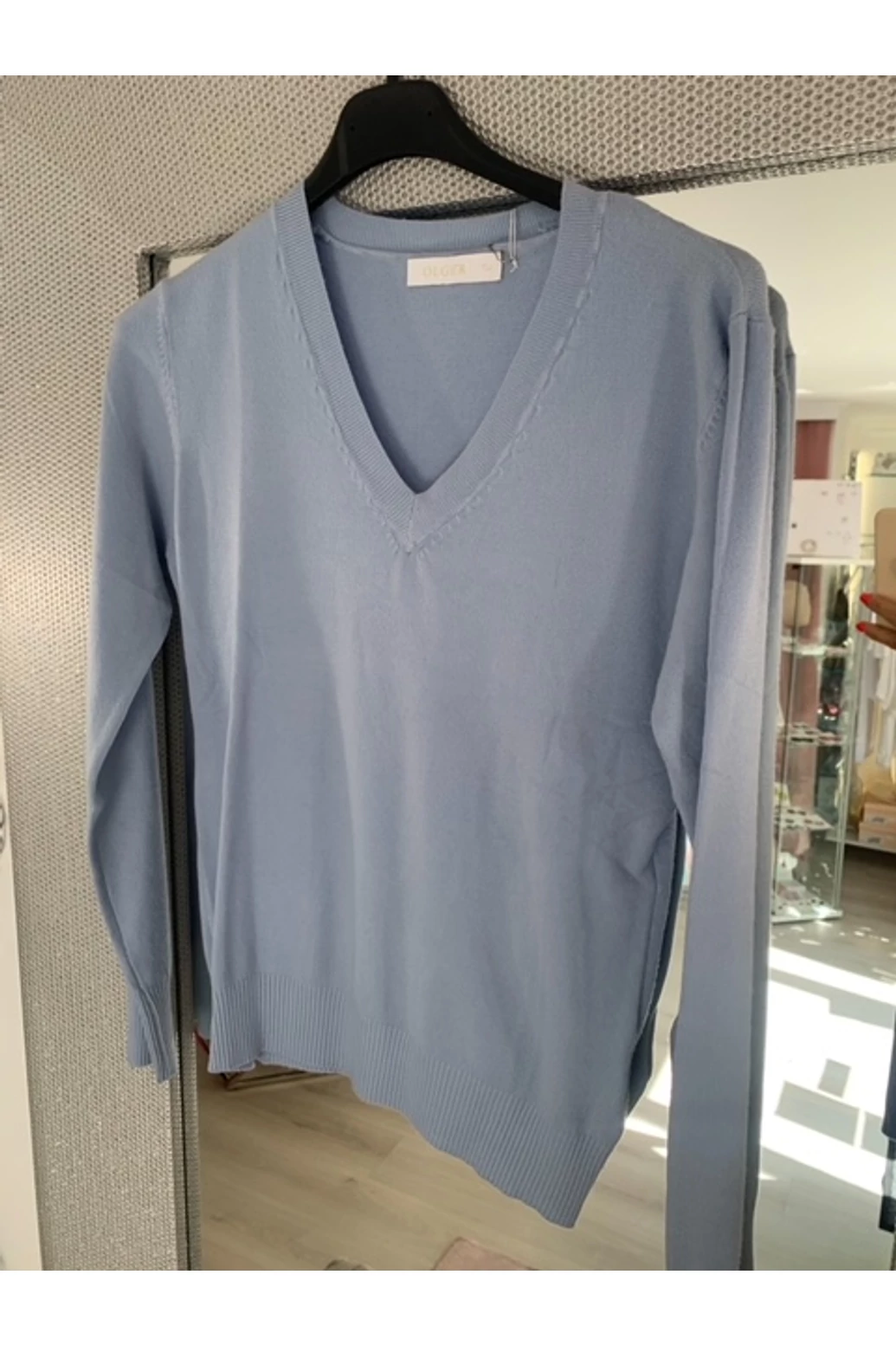 Hosszú ujjú kék felső  V kivágással nyár tipusoknak