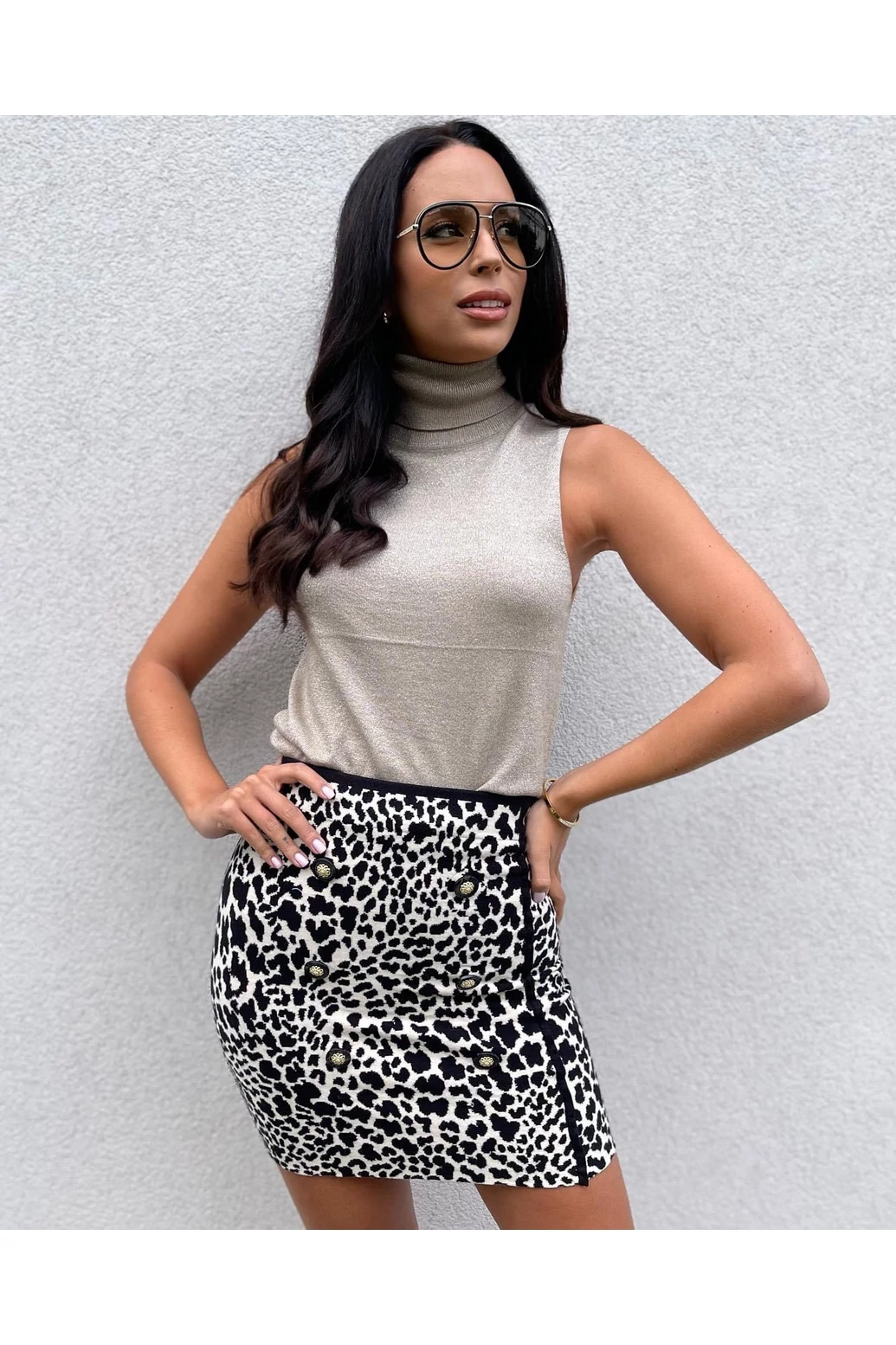 Leopárdmintás kötött mini szoknya - tél típusnak 