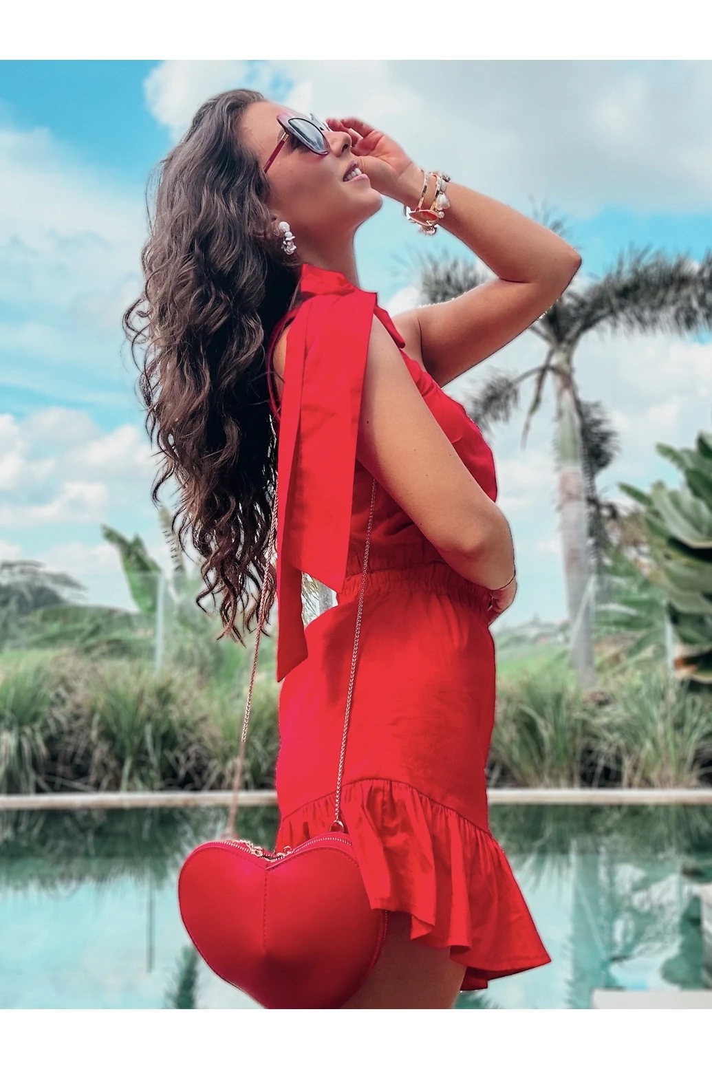 Lolita  - pamut puplin vállán masnis, megkötős mini ruha 